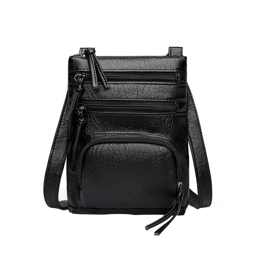 Retro messenger taske kvinder blødt pu læder dame klassisk crossbody skuldertaske lynlås rejse skulder håndtasker: Sort
