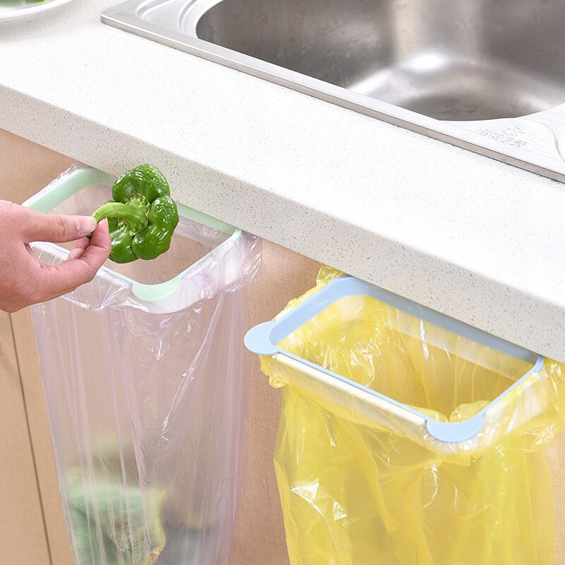 1Pcs Kitchen Can Hang Cabinet Door Trash Rack Trash Bag Storage Rack Plastic Bag Shelf Trash Can Bracket Towel Rack