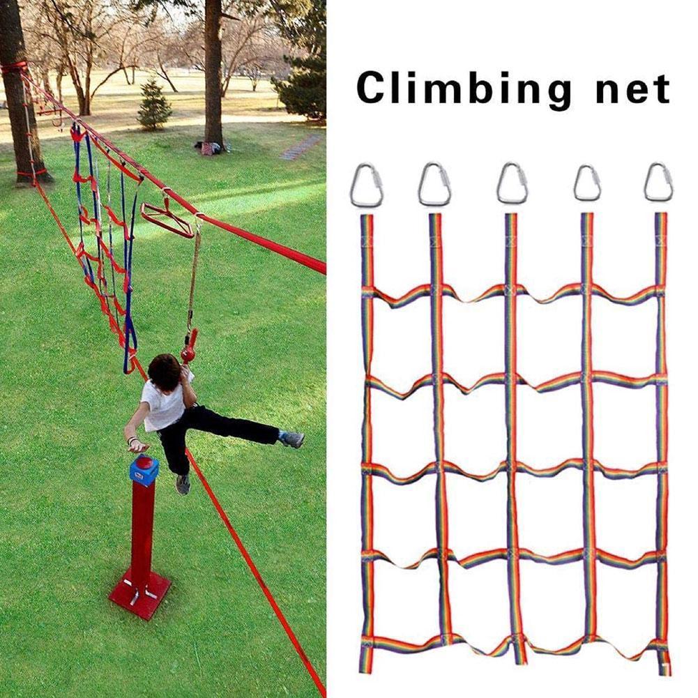 Outdoor Children Climbing Net Rainbow Ribbon Net Physical Child Training Net Climbing Hanging Step Swing Playground Ladder C8U3