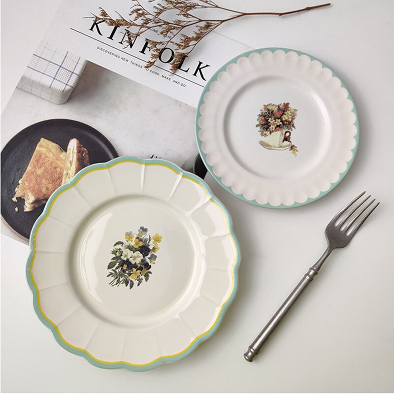 Piatto Piano In Ceramica 8,7 Pollici Con Motivo Floreale In Pizzo – Stile Pastorale, Per Pasta E Insalate - 2