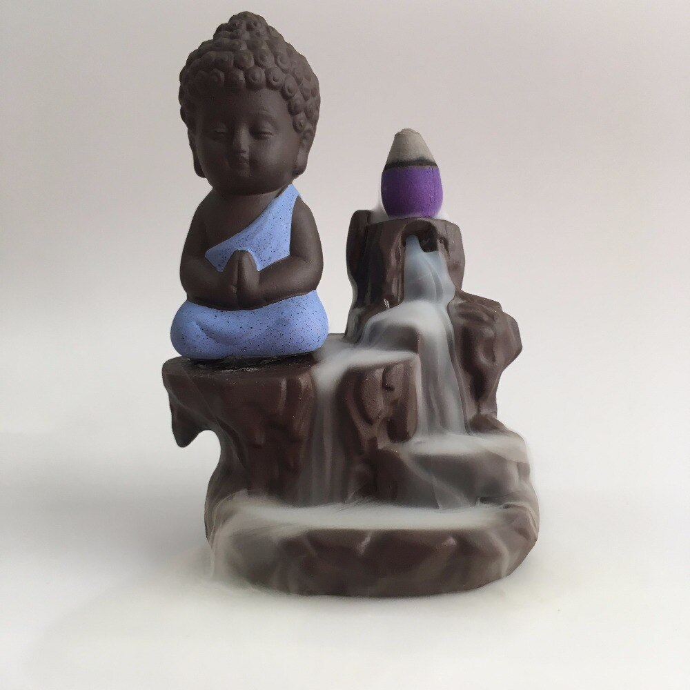 With 10Cones The Little Monk Censer Home Decor Small Buddha Incense Holder Backflow Incense Burner Use In Home Teahouse