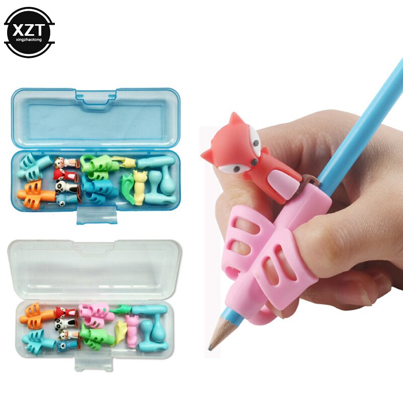 16pcs Pen Holder Two-Finger Silicone Baby Learning Writing Tool Finger Posture Correction Device Pencil Set Stationery with Box