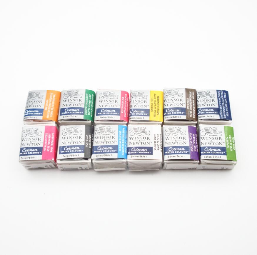 Winsor & newton cotman solid akvarellmaling halvpanne 40 farger blå akvarellpensler: 12 farger