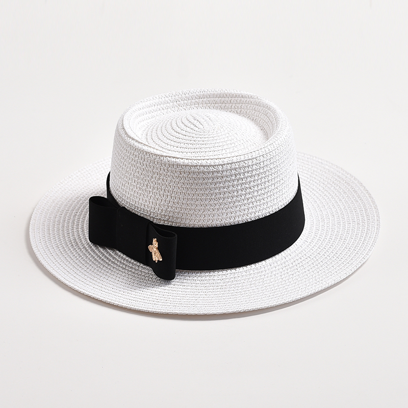 Sombreros de paja para mujer, sombrero de paja redondo con superficie irregular, Top plano con lazo, vestido, Gorra de viaje para playa, novedad de primavera y verano: Gris