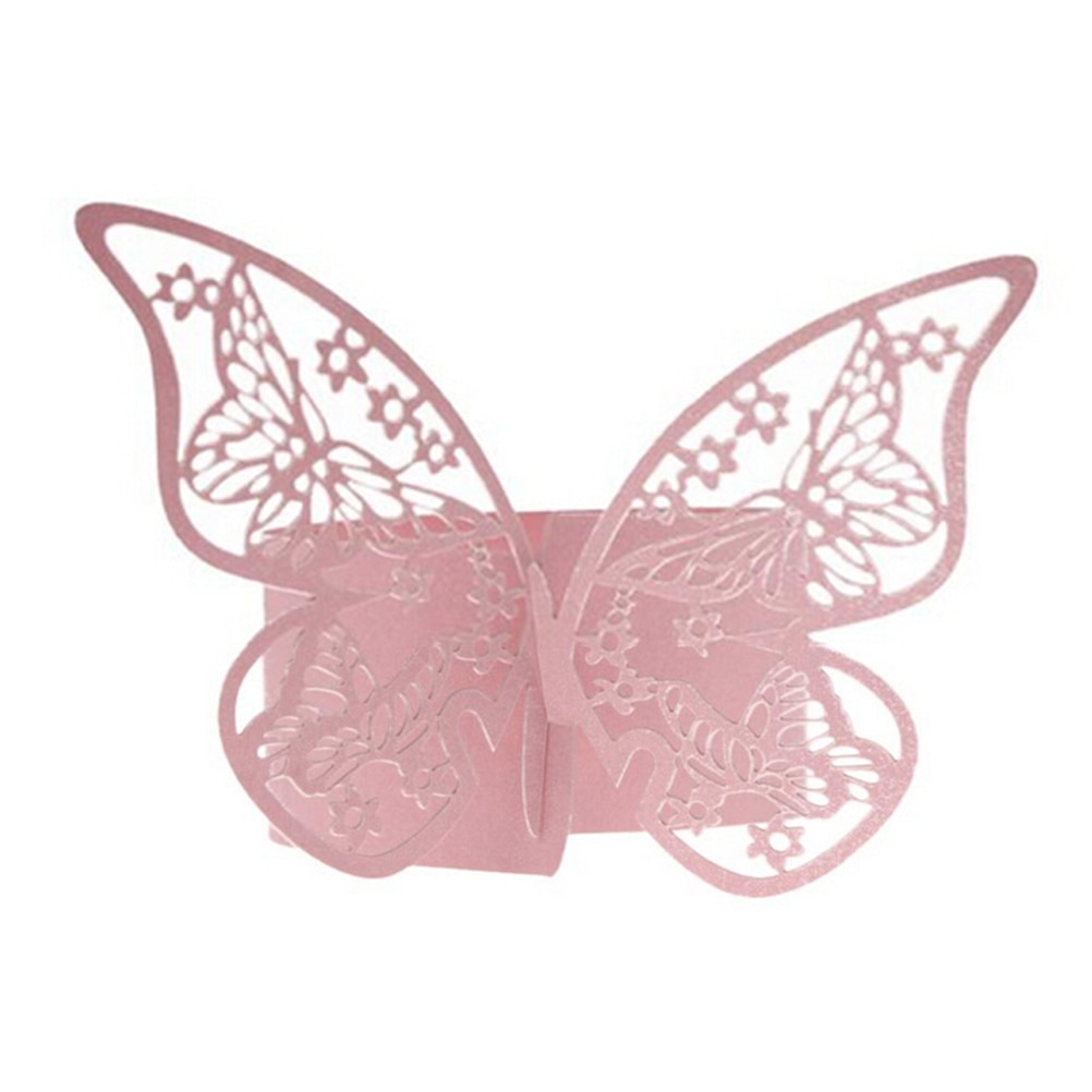 50 stücke Schmetterling Serviettenring Serviettenhalter Hochzeit Bankett Abendessen Dekor Weiß Rosa Farbe