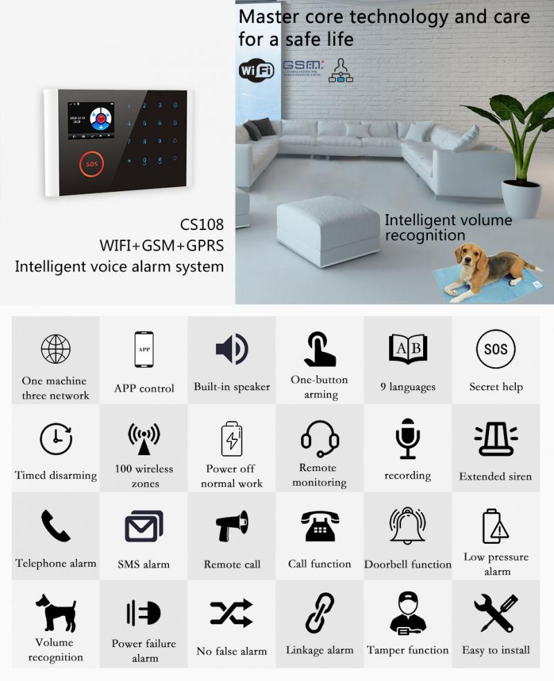 Wifi GSM GPRS Alarm System Burglar Security Keyboard 433MHz Wireless Sensor Alarm 9 language Tuyasmart Smart Life APP