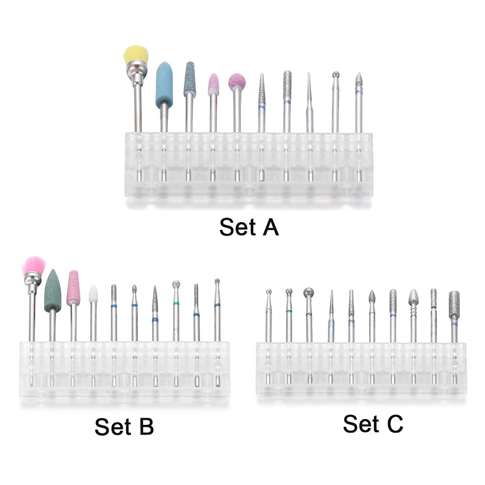 10Pcs Nagel Boren Elektrische Manicure Machine Cutter Diamond Bestand Gel Polish Kit Set Cuticle Schoon Pedicure Slijpen Hoofd