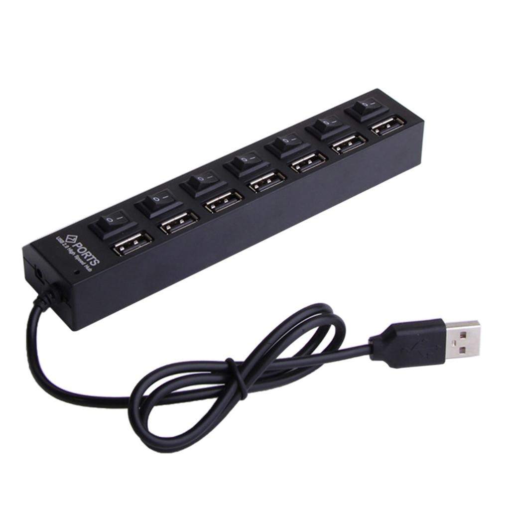 7 Port Usb Splitter Draagbare Data Hub Met Individuele Op/Uit Schakelaar En Led