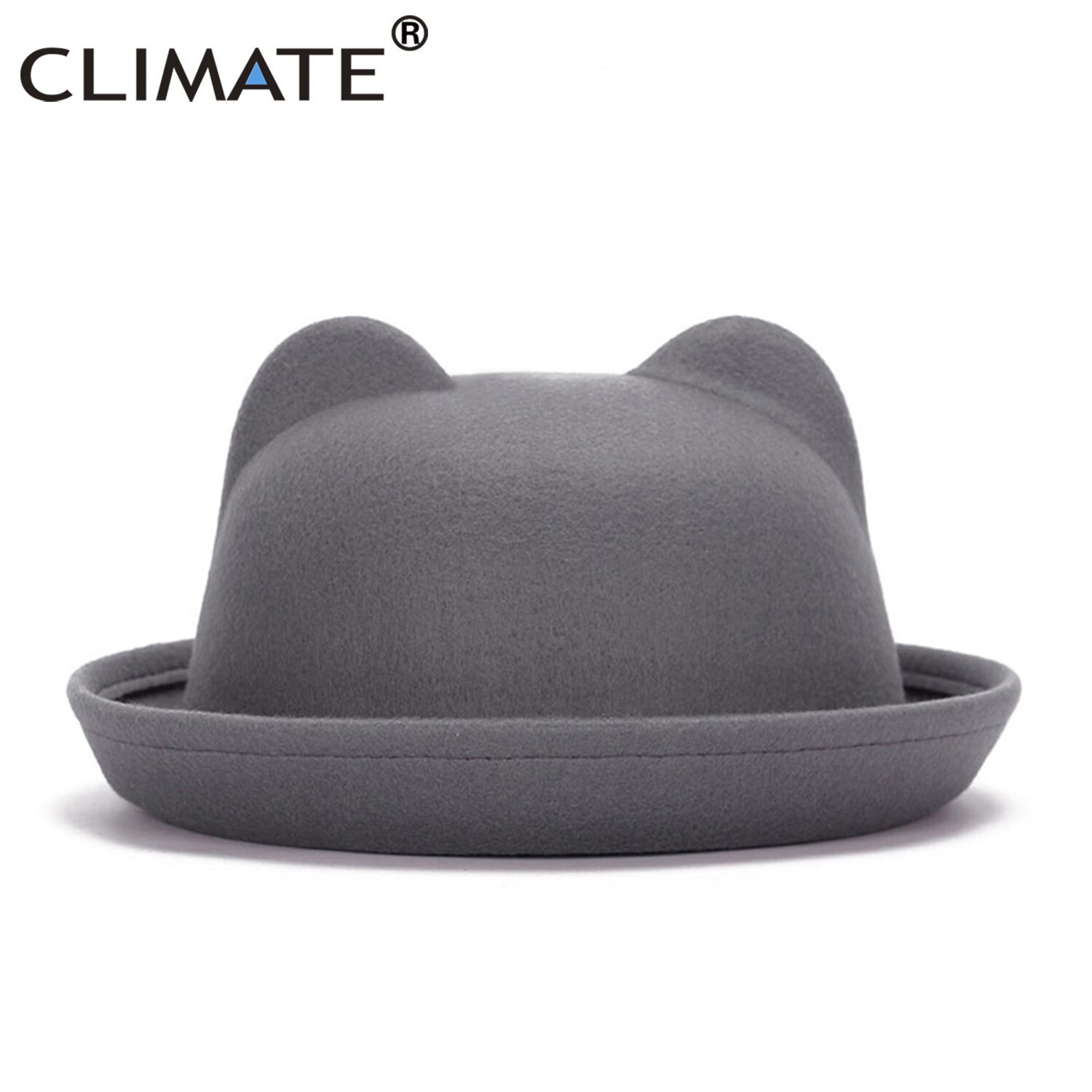 CLIMATE-Sombrero de fieltro con orejas de gato para mujer, sombrero de lana de poliéster, bonito, a la: Gray