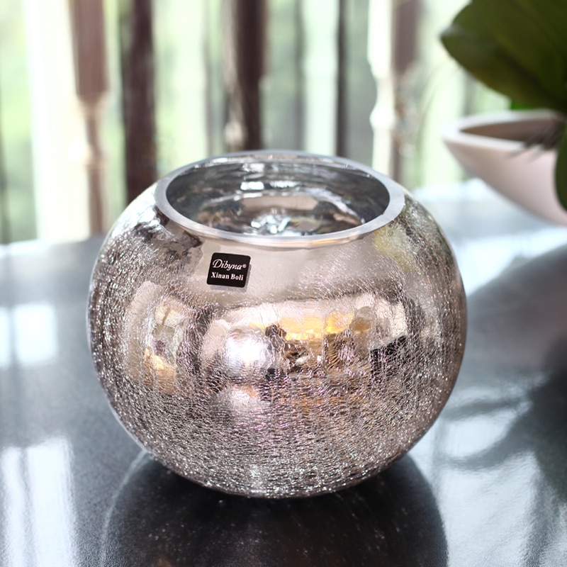 Vase en verre coloré pour fleurs | Argent, boule de verre, vase de décoration de stockage de fleurs séchées pour mariage, de placage de luxe léger