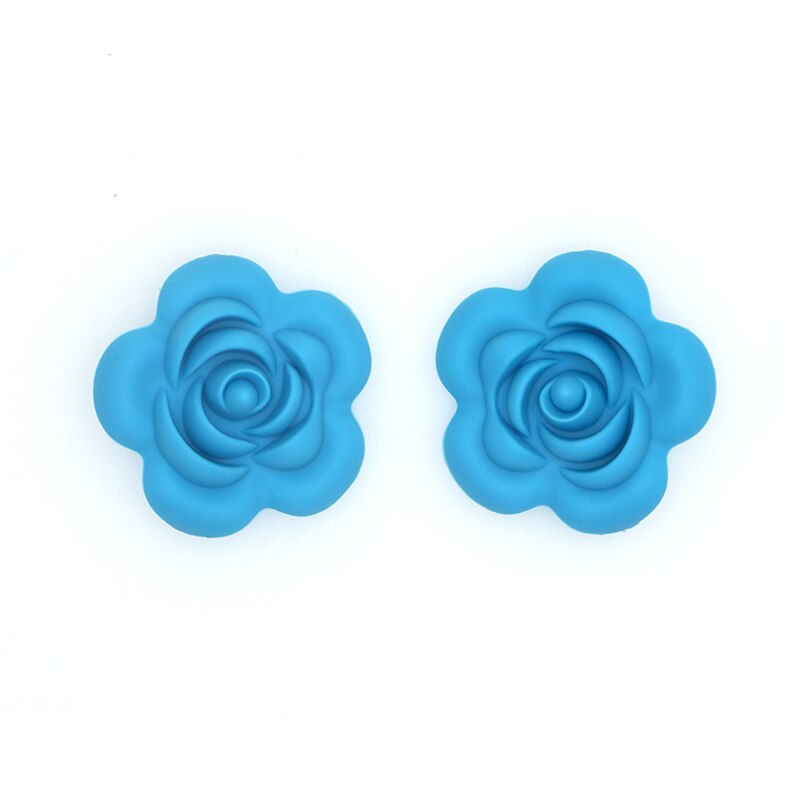 Kovict 10 stk silikone rose perler bpa gratis babybørster perler blomst form babybitringer til babybørser halskæde fremstilling: Himmelblå