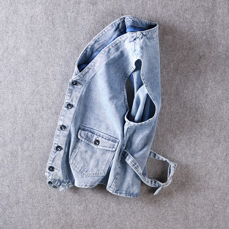 Engeland Style Mannen Vest Licht Blauw V-hals Vintage Pak Denim Vest Mannen Heren Mouwloze Jas Homme Chaqueta