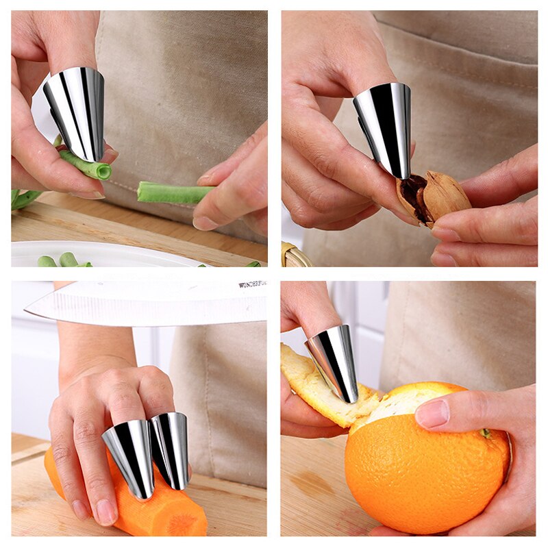 5 stuks roestvrijstalen vingerbeschermer, multifunctioneel, verstelbaar, anti-snij, schil, bonen, artefact, ijzeren spijkerhoes, keukengereedschap