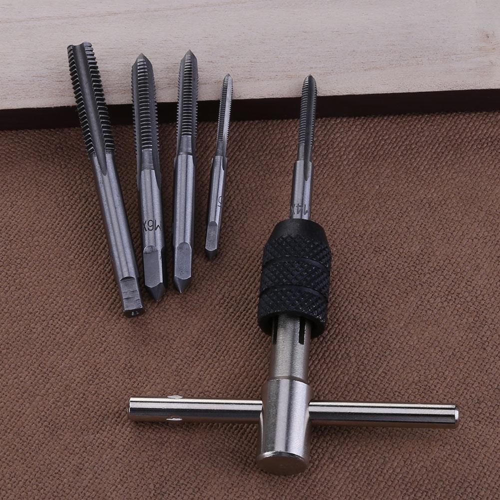 6pcs T-type Wrench Drill Set Hand Tapping Tools Machine Screw Thread Tap Twist Bit M3/M4/M5/M6/M8 Tap Set DIY Tool