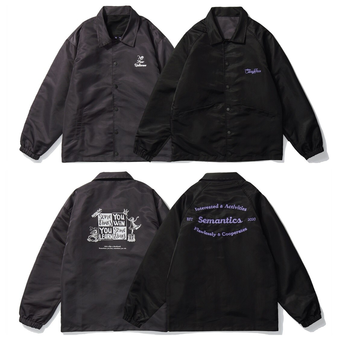 Double-sided Jackets Hip Hop Print Coaches Jackets Streetwear Casual Snap Button Windbreaker Jacket Coat Hipster Tops