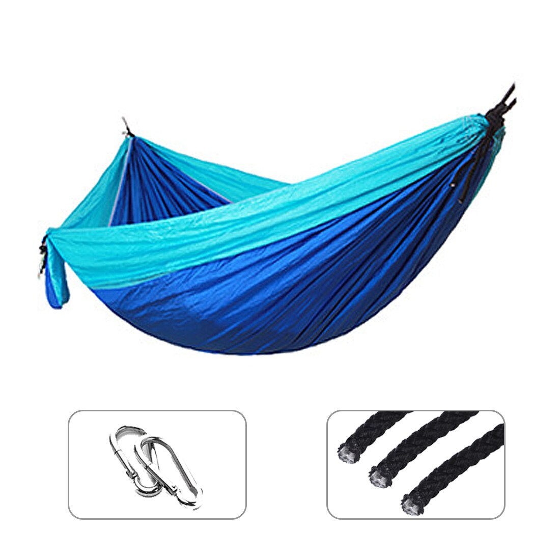 Single Double Hammock Adult Outdoor Backpacking Travel Camping Survival Sleeping Bed Portable Thicken With 2 Ropes 2 Carabiners: Sky blue add Blue