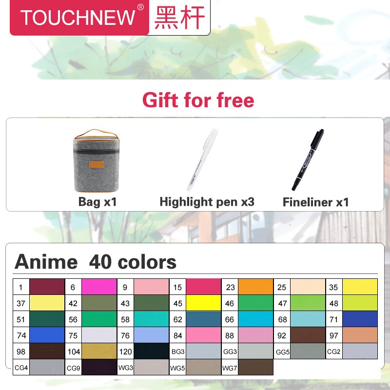 Touchnew Brush Markers Set Oil Soft Brush Pens Alcohol Markers Drawing Sketch Marker Art Supplies for Artist School Stationary: Anime 40colors