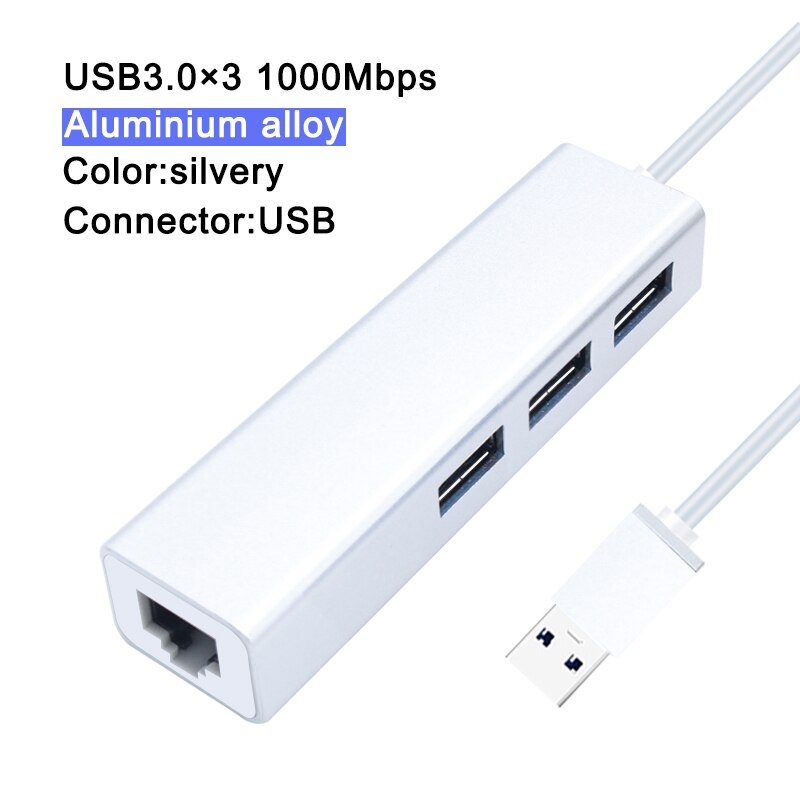 USB Hub 3.0 2.0 USB Ethernet RJ45 Hub100M/1000M Ethernet Adapter Multiple Expander Hub Network Card For Macbook Windows PC: Sliver USB3.0 1000M