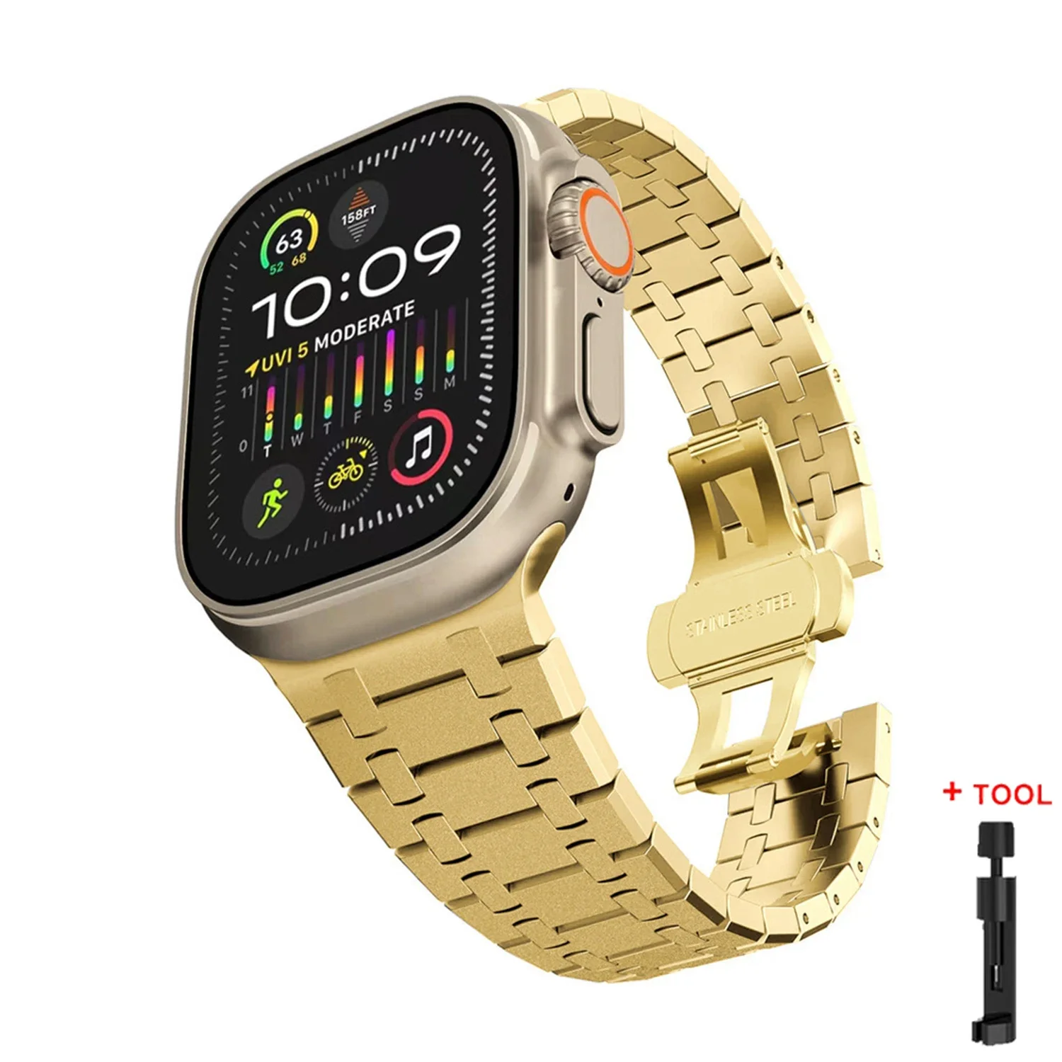 Luksuriøs metallrem til apple watch-band ultra 2 49mm 46mm 45 44mm 42mm rustfritt stålarmbånd til iwatch 10 9 8 7 6 se 5 correa: 25mm / Militærgrønn