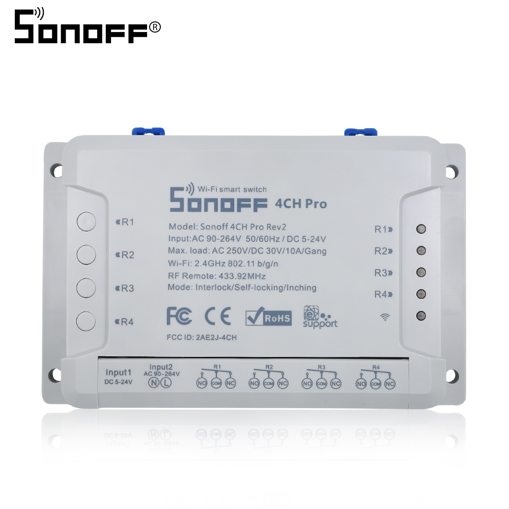 ITEAD SONOFF 4CH R2/4CH Pro R2 Rev2 Draadloze Afstandsbediening Conotrol 4 Kanalen DIY Wifi Schakelaar 10A 220V ondersteuning Google home Alexa IFTTT: Default Title