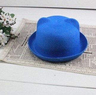 Women Wide Large Brim Floppy bohemia cat ear bunny ear adult Sun Straw Hat Cap: royal blue