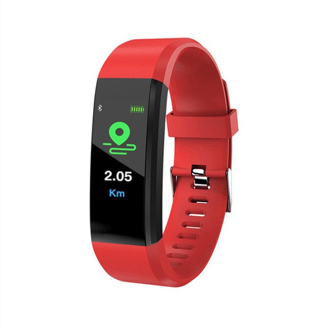 Bluetooth smart klocka män kvinnor blodtrycksmätare vattentät fitness tracker armband puls smartwatch för android ios: 115 plus röd