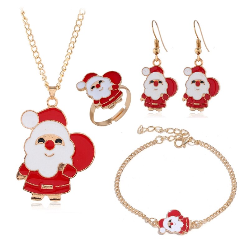 5pc julekvinder smykkesæt julemand elg klokke øreringe halskæde armbånd indretning jul til pige kvinder kone mor veninde: Lysegrå