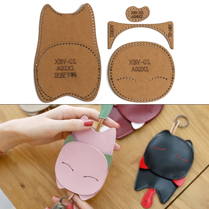 1Set DIY Kraft Paper Template Cartoon Cat Key Case Leather Craft Pattern DIY Stencil Sewing Pattern 9cm*13cm