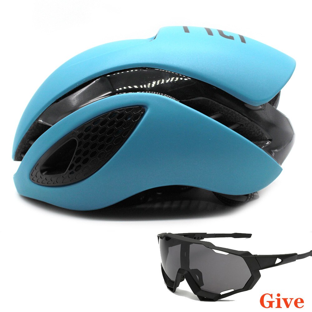 Unisex Aero Bicycle Helmet Air Integrally Road Bike Helment Mens Time-Trial Women Mountain Bike Safety Caps Riding Hats 54-60cm: light blue