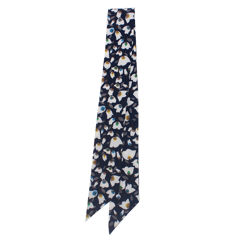 90cm*5cm lange små blomsterprint tynde tørklæde luksus mærke blomster silke tørklæde kvinder taske hoved tørklæder til damer slips: Marine blå