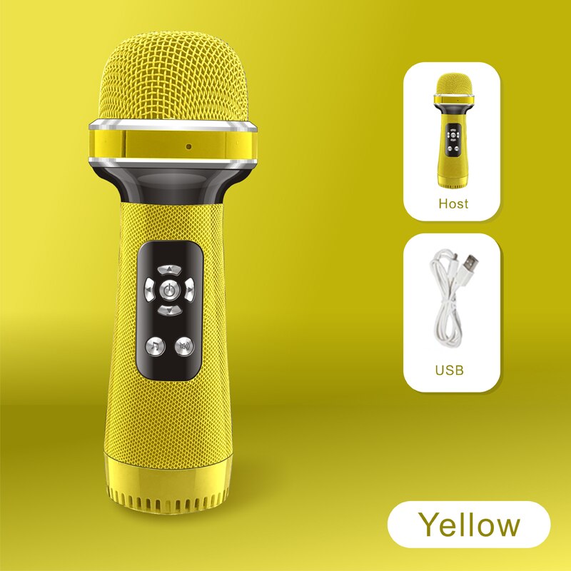 KINGLUCKY-Micrófono de Karaoke LY198, accesorio de mano, Bluetooth, inalámbrico, para niños, de navidad: YELLOW