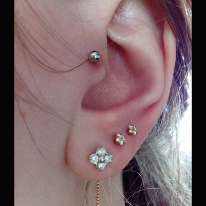 1Pc Dubbele Ronde Zirkoon Tragus Oorbel 2-5mm Zirkoon Geanodiseerd Inwendige Schroefdraad Prong Gem Monroe 16G tragus Helix Oor Piercing