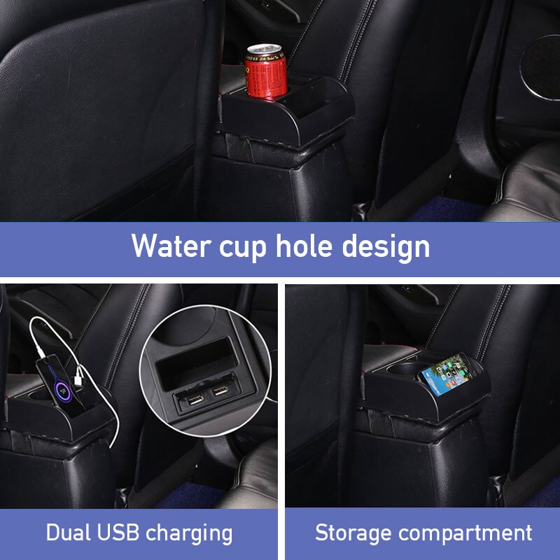 SEAMETAL Auto-Armlehnenbox-Verlängerung, Ellenbogenstütze, universelle Auto-Armlehne mit USB-Ladeanschlüssen, Getränkehalter, verstellbare Länge