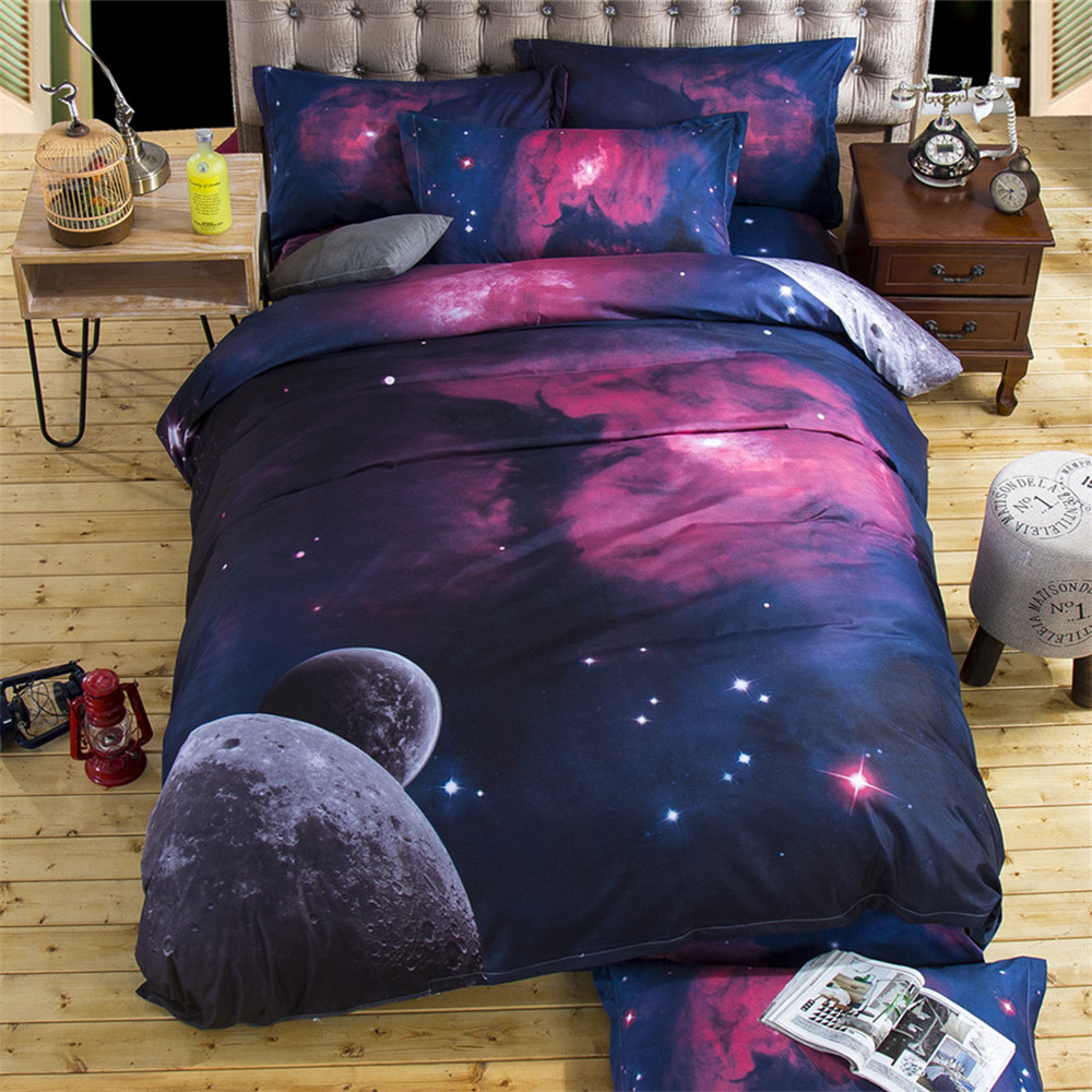3D Bedding Sets Universe Outer Space Quilt Duvet Cover Bed Sheet Blue Galaxy Sell Pillowcase Twin Que