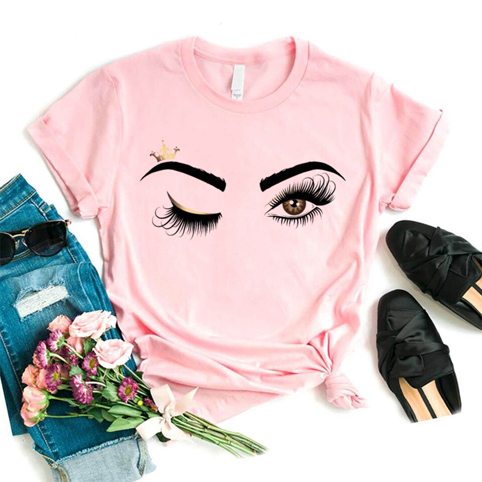 Frauen Wimpern Rosa Kunst T Shirt Mädchen Camiseta Maquillaje Koszulki machen-hoch Hipster Grafik T-Shirt Weibliche Tumblr T-Shirt Schiff