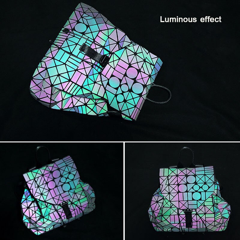 Women Backpack Feminine Geometric Sequin Female Backpacks For Teenage Girls Bagpack Drawstring Bag Holographic Luminous Backpack