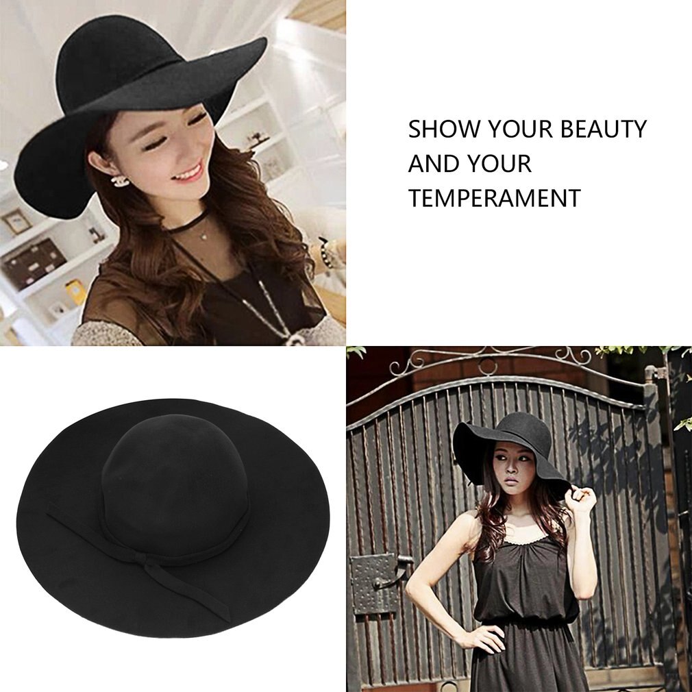 Soft Women Vintage Retro Wide Brim Wool Felt Bowler Fedora Hat Floppy Cloche Sun Hats 3 Colours For Women Cap Gorro Chapeu