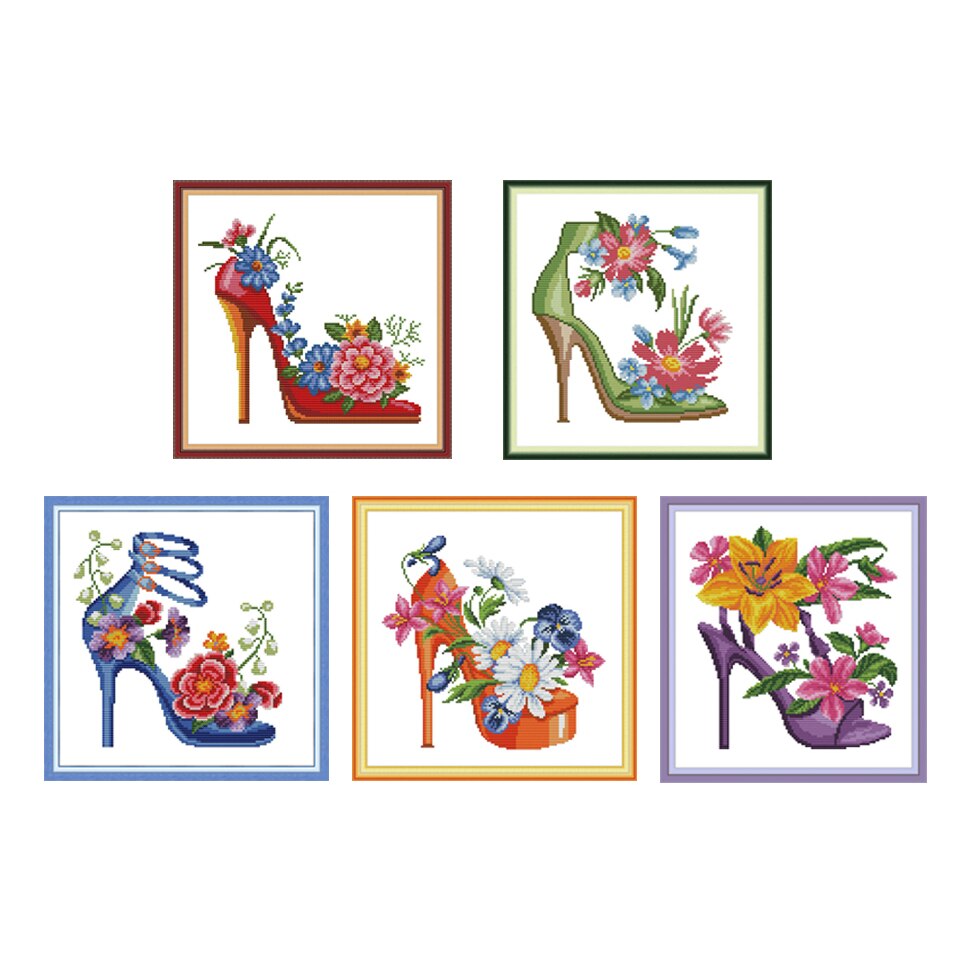 Joy Sunday High Heels Stamped Cross Stitch Kits Embroidery Kit Fabric for Cross Stitch Needles DMC Thread DIY Needlework