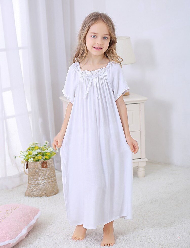 Chemise de nuit longue en coton pour filles, pyjama ample, à manches courtes, printemps-été, pour enfants, Service à domicile,