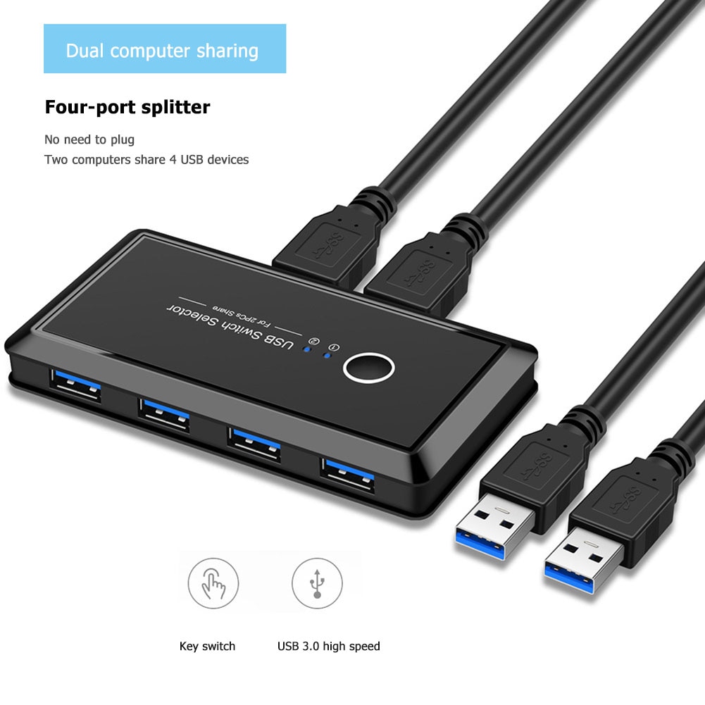 Conmutador USB KVM interruptor USB 3,0 2,0, conmutador de 2 puertos, para compartir 4 dispositivos, para teclado, ratón, impresora, Monitor, USB 2,0 3,0, Selector de interruptores