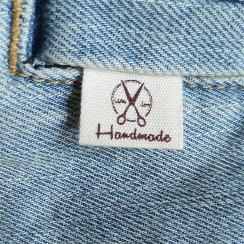 En stock de etiquetas hechas a mano, cinta de algodón estampada para ropa, etiqueta impresa para ropa artesanal, etiqueta impresa para ropa, etiqueta Retro de algodón orgánico, 200 Uds.: scissors