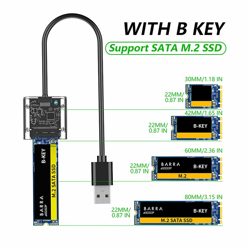 M.2 NGFF SSD SATA To USB 3.0 External Enclosure Storage Aluminium Case Adapter