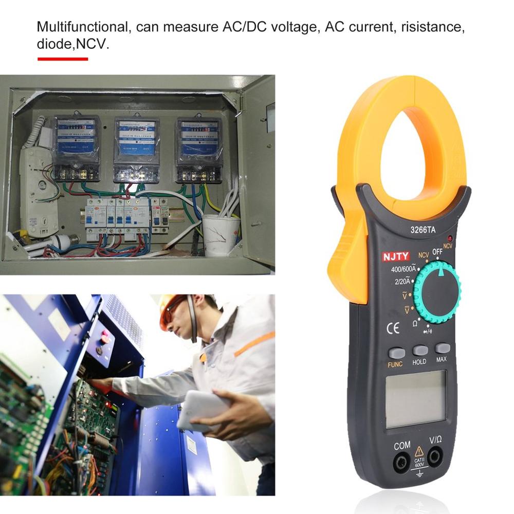 Digital Clamp Meter NJTY DC/AC Volt Amp Ohm Diode Multimeter Ammeter Multitester Current Voltage Resistance Tester NCV3266TA