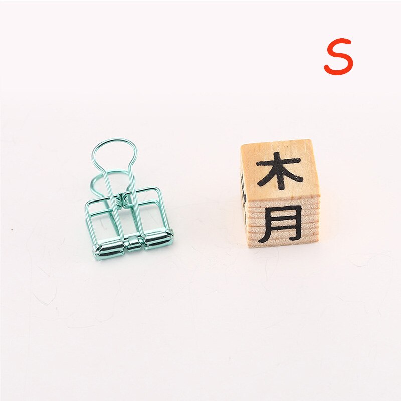 1 PCS Novelty Solid Color Hollow Out Metal Binder Clips S M L Notes Letter Paper Clips Marking Office Stationery Supplies: S green