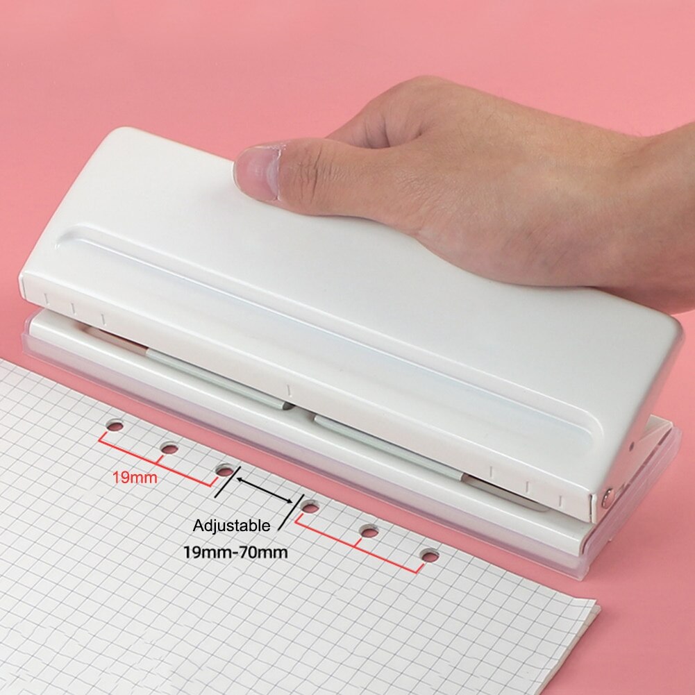 Paper Adjustable Stapler 6 Holes Loose-Leaf Standard Puncher Paper Home Office Binding Supplies Student Stationery Equipment: white