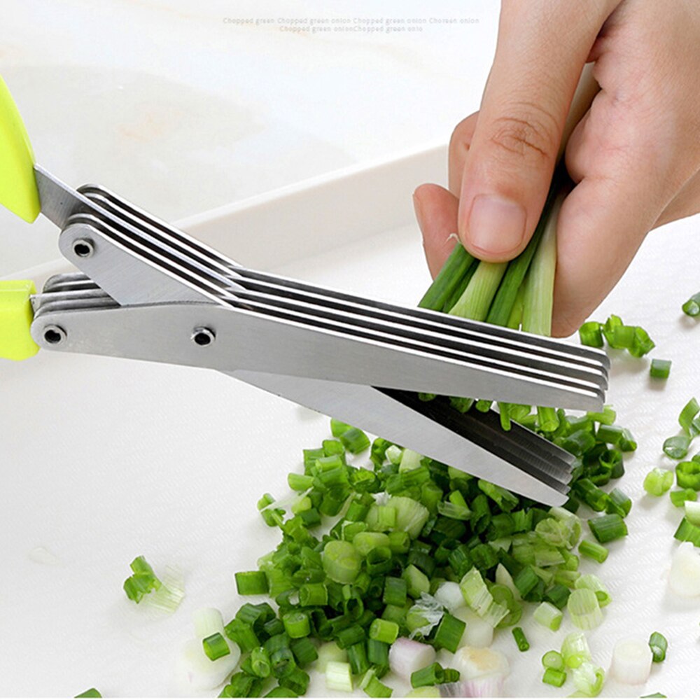 Creatieve 5 lagen Roestvrij Staal Keuken Schaar Keuken Gereedschap Vijf Groene Ui Cut Multifunctionele Mes Keuken Accessoires