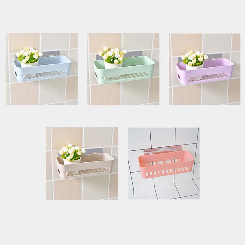 Bathroom Shower Shelf Rectangular Basket Plastic Suction Cup Storage Rack Shampoo Holder Household Kitchen Organizer Punch Free
