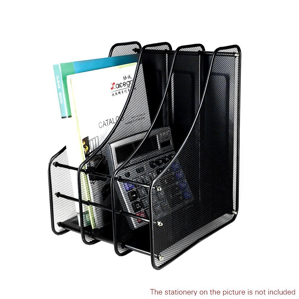 3 Compartment Metal Mesh Magazine File Holder Desk Book Organizer Document Rack Office Accessory