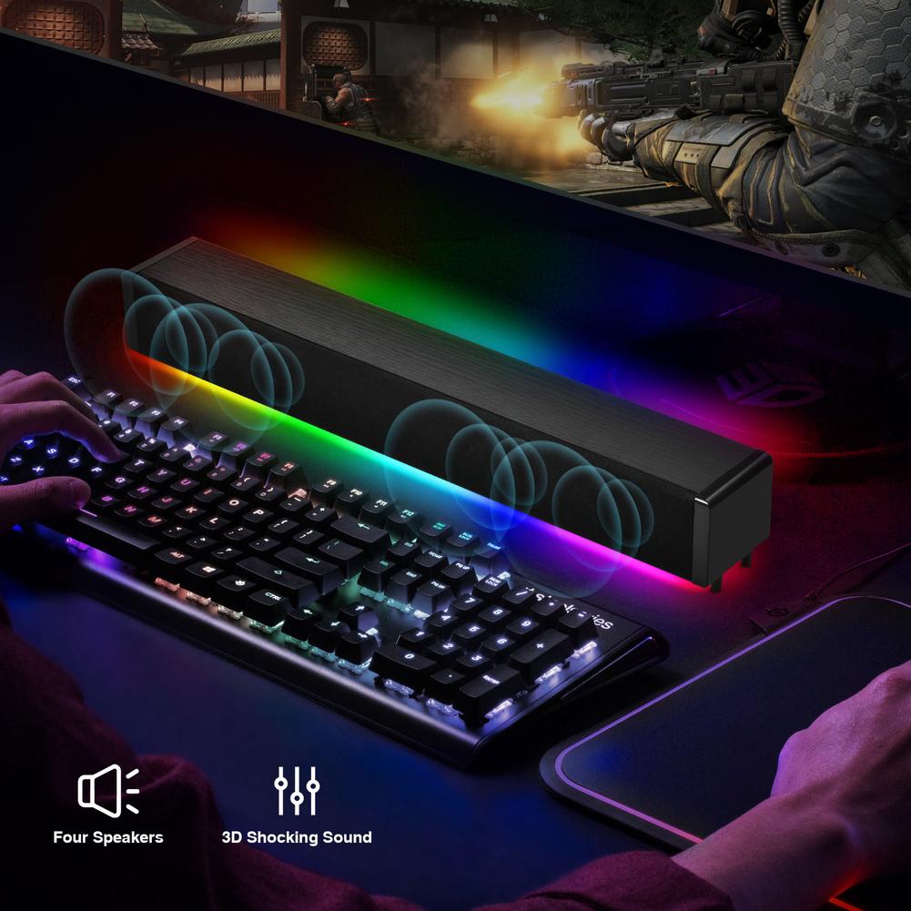 20W TV Sound Bar Wired And Wireless Bluetooth Compatibility Home 3D Surround SoundBar For PC Theater TV Speaker With RGB Remote