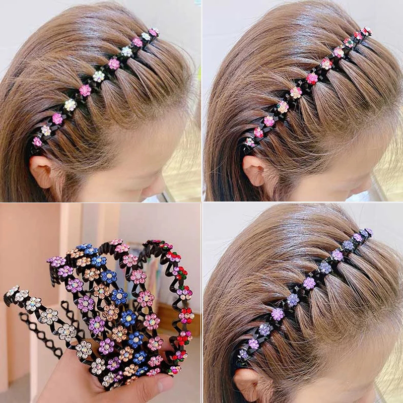 Hair Accessories Flower Rhinestone Pearl Non-Slip Hairbands Elastic Headband Women Hair Hoop Bands Bezel Girls Headdress